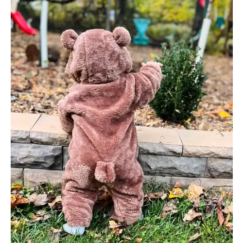 Comfy Bear Shaped Polar Fleece Hooded Romper For Newborn And Toddlers