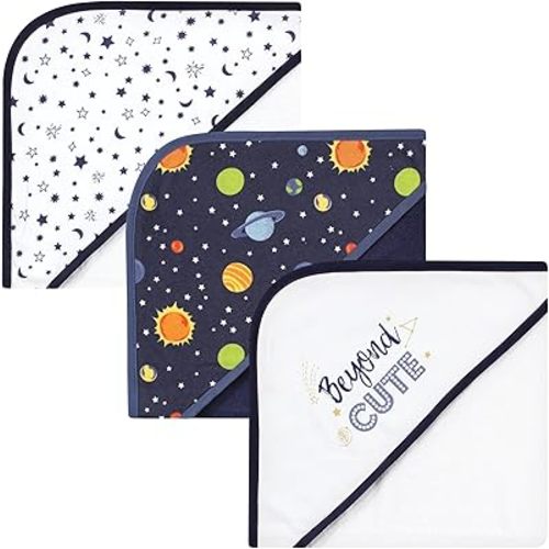 Hudson Baby Unisex Baby Cotton Rich Hooded Towels, Solar System, One Size