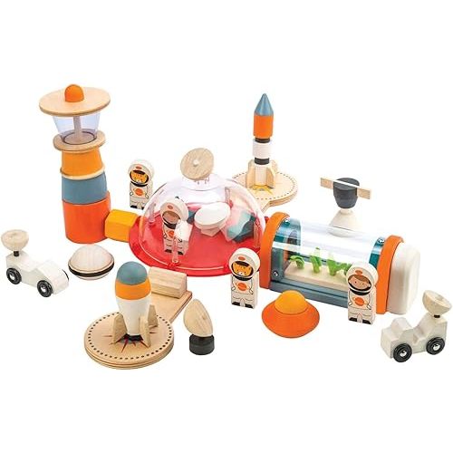 Tender Leaf Toys - Life on Mars Playset - S.T.E.M. Toy - 16 Pc Wooden Outer Space Themed Playset - Creates Interest in Science and Creative Role Play for Children - Age 3+