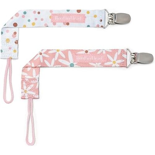 BooginHead by Infantino Universal Pacifier Clips, Infant & Toddler Girls, Pink Daisies