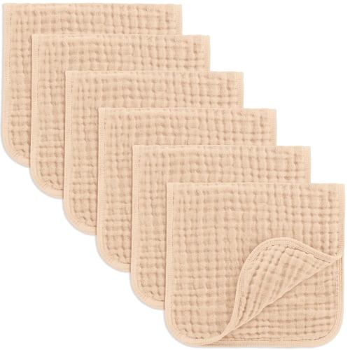 Comfy Cubs Muslin Burp Cloths - Large 100% Cotton, 6 Layers (Cream, 6-Pack, 20"X10")