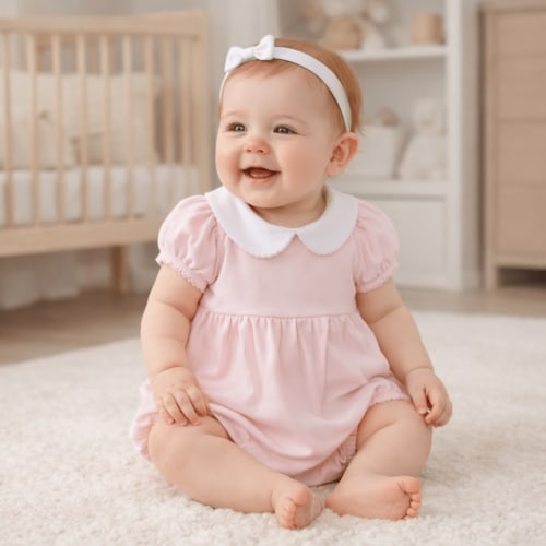 Baby Girl Pink Collared Ruffle Bubble - Soft Pima Cotton - Shower Gift – Magnolia Baby