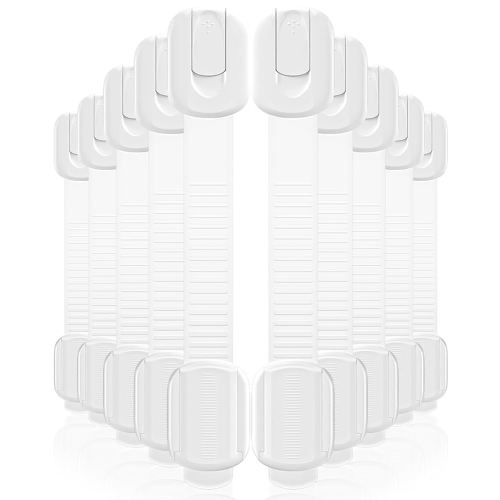 10 Pack Cabinet Locks Baby Proofing - Child Proof Cabinet Locks with 3M Adhesive, Easy Installation Adjustable Child Safety Drawer Latches No Drill, Multi-Use for Kitchen Ovens Fridge Toilet Seat