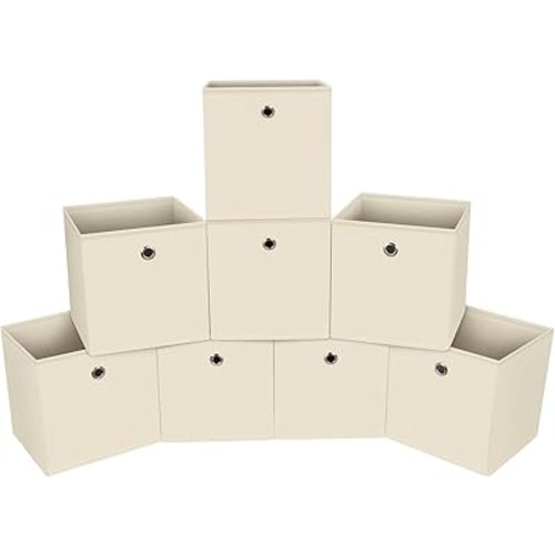 Foldable Storage Cubes Bins ,11 Inch Cloth Storage Cube Fabric Storage Box Cubes Organizer Baskets with Handles for Home Organizer Set of 8 (Creamy-White)