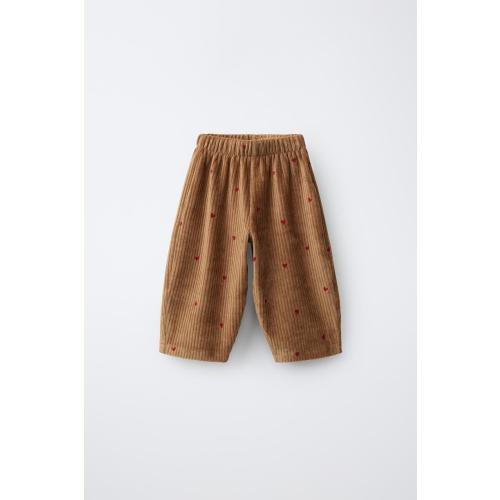 EMBROIDERED HEART CORDUROY BALLOON PANTS - Caramel | ZARA United States