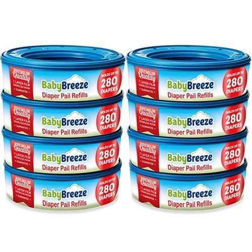 BabyBreeze Diaper Pail Refill Bags Compatible with Playtex Diaper Genie Pails Odor Absorbing Diaper Disposal Trash Bags - 1120 Count (4-Pack)