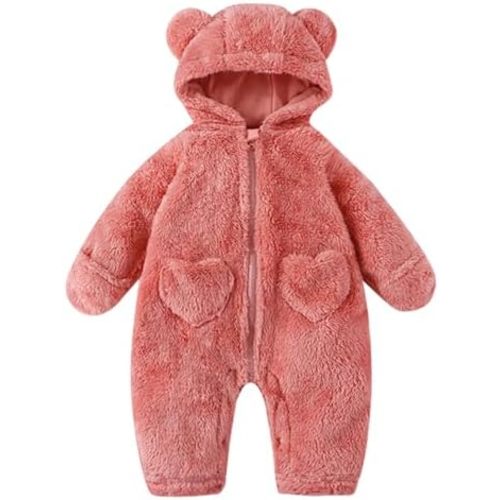 Mameluco con capucha para bebé recién nacido, con orejas de oso y forro polar, manga larga, traje de invierno para la nieve