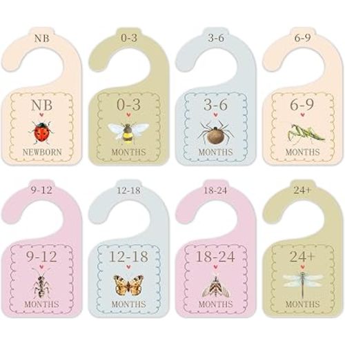 Insect Baby Closet Dividers, Cute Little Bug 8 Pack Double Sided Nursery Organizer From Newborn to 24 Months, Watercolor Clothes Size Hanger Separators for Boys Girls -19