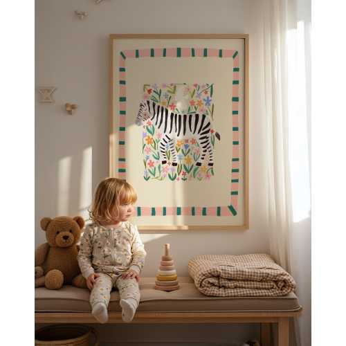 Zara Zebra Print: Colorful Animal Illustration, Kids Nursery Art