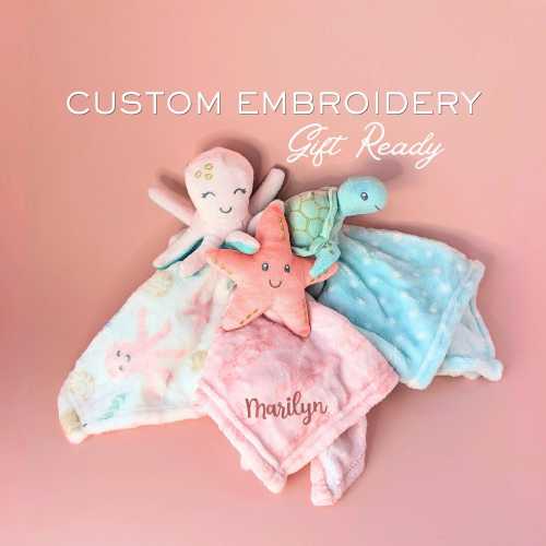 Ocean Nursery Blanket Baby Lovey Octopus Gift Sea Themed Marine Creature Plush Toy Starfish Comfort Item Personalized Newborn Present