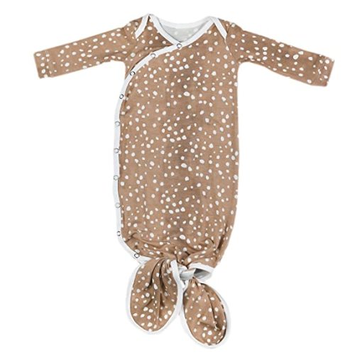 Copper Pearl Baby Gown - Knotted Newborn Sleepers for Baby Boy and Girl, Soft Stretchy Long Sleeve Infant Gowns with Bottom Tie and Hand Mittens, Perfect Hospital Coming Home Outfit (Fawn)