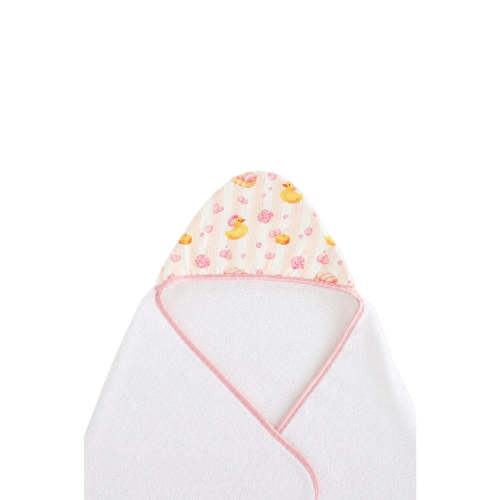 Bamboo Hooded Towel in Bubble Duckies Pink | Caden Lane
