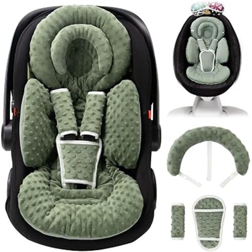 TinlyFinly Infant Car Seat Insert with Extra Cushion for Preemie to Toddler, Reversible Newborn Carseat Insert for Baby Head Body Support, Fits for Stroller, Baby Swing, Bouncer - Dots, Dark Green