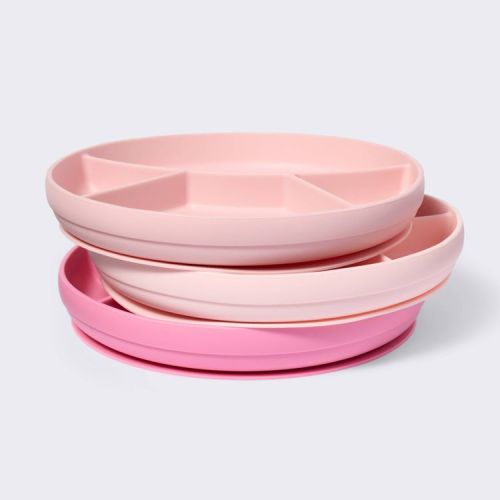 Silicone Suction Divided Plates - 3pk - Pink - Cloud Island™