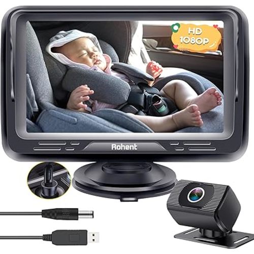 Rohent Dual Baby Car Camera for 2-Kids: 6.9'' HD Split Screen with Auto Brightness 1080P Backseat Camera for Twins Infrared Night Vision - 360° Adjustable USB Easy Setup Ideal for SUVs Minivans