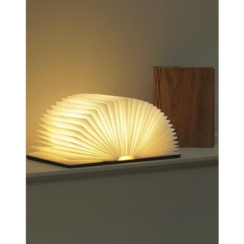 5.7 Inch Wooden Book Lamp - Portable Folding LED Book Light for Reading, Home & Library Decor, Unique Gift for Book Lovers, Magnetic Book-Shaped Night Light (Walnut)