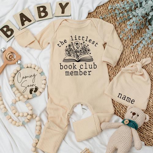 The Littlest Book Club Member Baby Bodysuit And Hat, Newborn outfit, Custom Outfit, Infant Baby Newborn, Gift for Newborn, pregnancy reveal