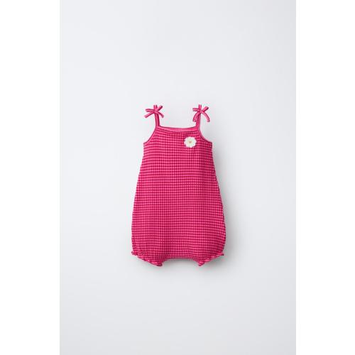 STRIPED FLORAL ROMPER - Fuchsia | ZARA United States