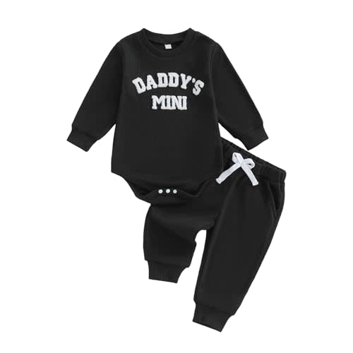 Kupretty Baby Boy Clothes 3 6 12 18 Months Fall Winter Outfit Mama's Boy Embroidery Waffle Long Sleeve Romper Pants Set