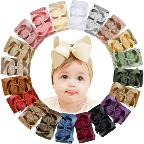 doboi 20pcs Baby Girl Bows Baby Headbands Hair Accessories Big Bows for Baby Girls Infant Newborn Toddler Baby Bows and Nylon Headbands