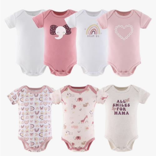 The Peanutshell Baby Girl Short Sleeve Bodysuits - 100% Cotton Infant Outfits, 0-24 Months - Rainbow Safari