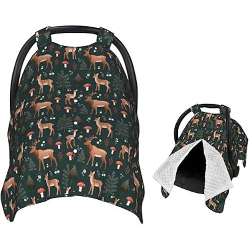 Deers Forest Mushroom Baby Car Seat Canopy Nursing Cover for Newborn Car Seat Breastfeeding Covers Blanket Newborn Shower Gift