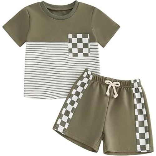 Infant Baby Boy Summer Clothes Outfit Color Block T-shirt Shorts Set 6M-3T