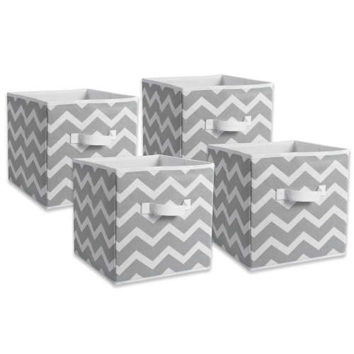 DII Non Woven Polyester Storage Bin, Chevron, Gray, Small Set of 4