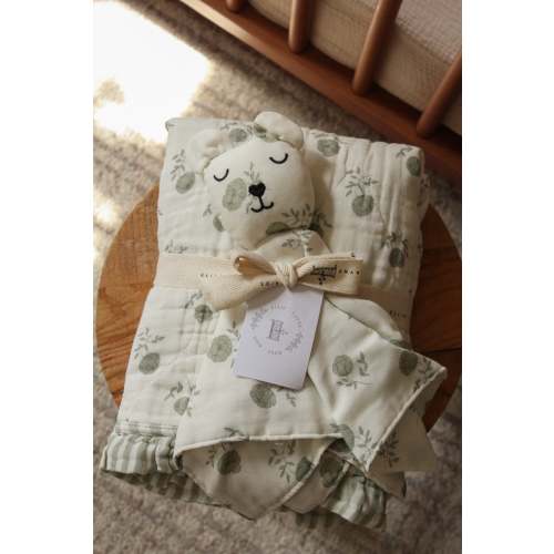 Elle Green Floral Ruffle Quilt 6 Layer Gauze Blanket
