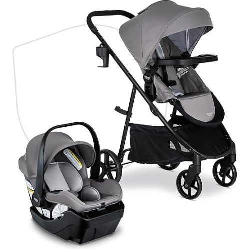 Britax Willow Brook Baby Travel System, Infant Car Seat and Stroller Combo with Aspen Base, ClickTight Technology, RightSize System and 4 Ways to Stroll, Graphite Glacier