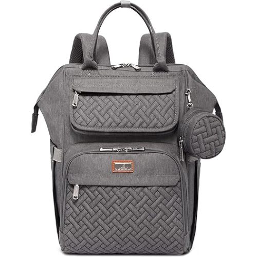 BabbleRoo Diaper Bag Backpack, Multifunction Large Bags with Changing Pad & Stroller Straps & Pacifier Case, Unisex Stylish Travel Back Pack Nappy Changing Bag for Moms Dads (Dark Gray)