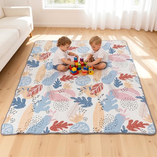71"×59" Baby Play Mat, Premium Thicker Foam Floor Mat, Bohemian Non-Slip for Infants & Toddlers, Foldable Machine Washable Crawling Mat