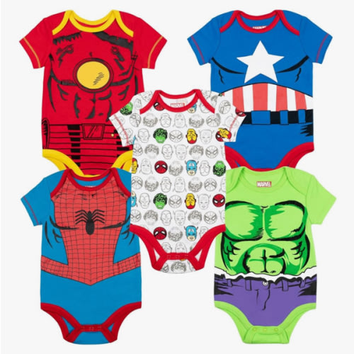 Marvel Baby Boys' 5 Pack Bodysuits - The Hulk, Spiderman, Iron Man and Captain America