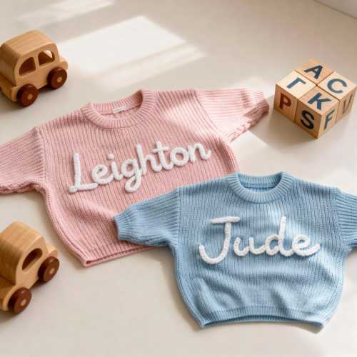 Personalized Hand embroidered Name Baby Sweater,Custome Knit Sweater,Pink Baby Girls Sweater With Name,Birthday Gift For Baby Girls Boy