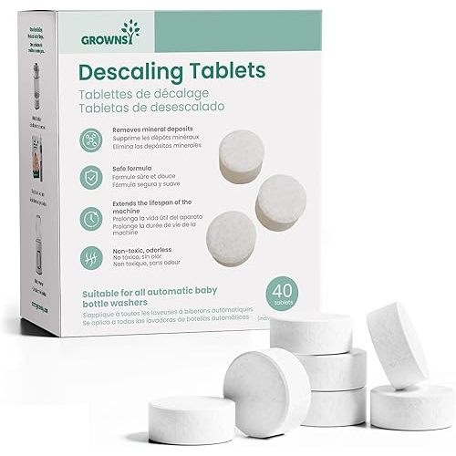 GROWNSY Descaling Tablets for Bottle Washers, 40 Count Descaler Tablets to Remove Limescale & Mineral Buildup, Compatible with Momcozy and Baby Brezza Baby Bottle Washer