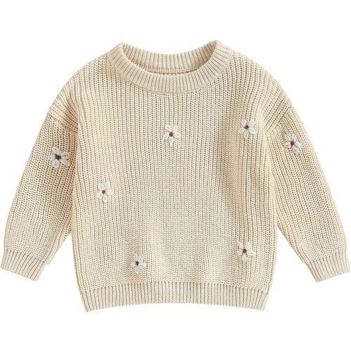 Mubineo Baby Girl Winter Clothes Cute Flower Sweater Crewneck Pullover Long Sleeve Knit Newborn Infant Sweaters