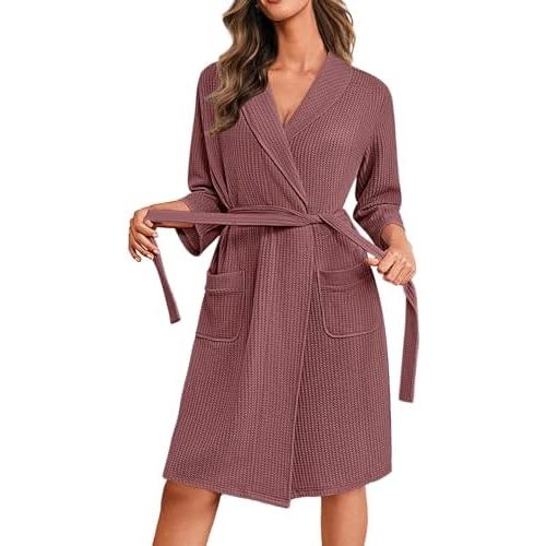 Ekouaer Robes for Women Waffle Knit Kimono Bathrobe Loungewear with Pockets