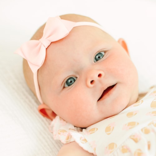 Sophia Baby Headband with Grosgrain Bow - Light Pink