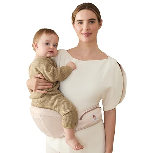 Ergobaby Lift Hip Seat Baby Carrier for Babies and Toddlers 6-48 Months (17-45 lbs) - Ergonomic Baby Carrier with Storage Pockets, Hip-Healthy Positioning - Natural Beige