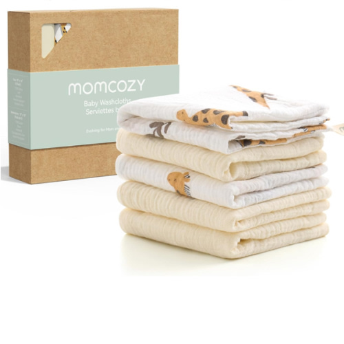 Momcozy Baby Washcloths - 4 Layer Design| Medium Thickness| Premium Cotton for Newborns' Skin-Great for Bathing, Wiping & on-The-go Use, Shower Gift and Essential(5 Pack, 10x10 inch)
