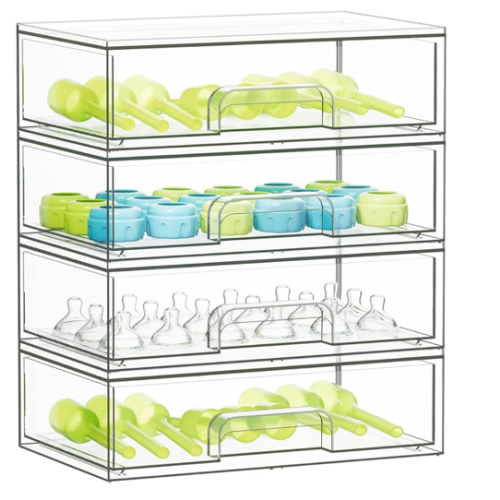 SpaceAid Bottle Storage Organizer Baby - Acrylic Bottles Station Organizer Container, Stackable Clear Drawers for Countertop, Vanity, Bathroom, Cabinet, Pantry Organization, 4 Pack, 4L, 13.7"H