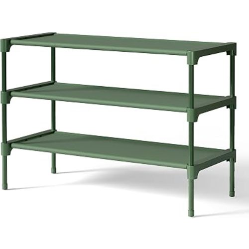 Kitsure Shoe Rack - Non-Woven Shoe Rack Shelf, Shoe Organizer for Closet, Entryway, Garage & Corridor, Stackable Shoe Shelves, 27.5" Wide - 3 Tier, Sage Green