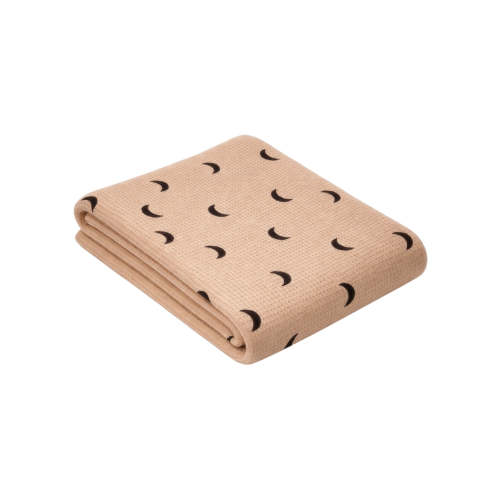 Organic Cotton Waffle Swaddle Blanket, Tan/Black Moon