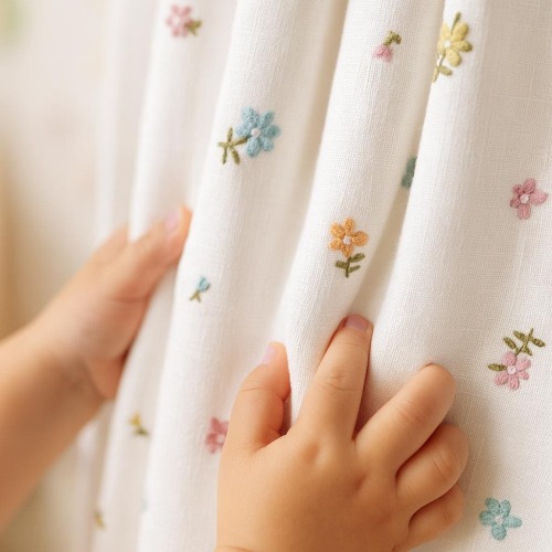 Nursery Curtains: Organic Linen with Floral Embroidery (Custom Sizes)