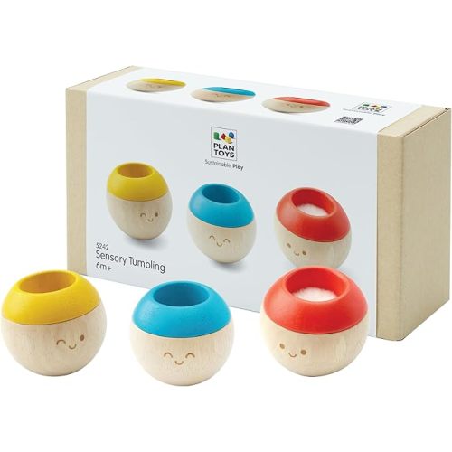 PlanToys® Wooden Tumbling Montessori Toy | Developmental Baby Toy for Fine Motor Skills & Sensory Play | Safe & Eco-Friendly for Babies 6 Months+