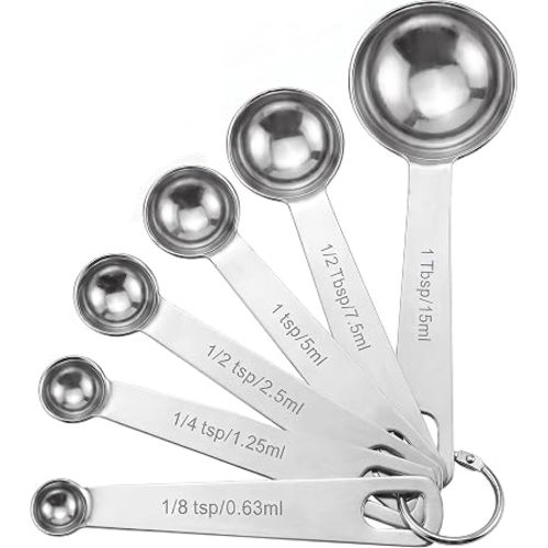 Measuring Spoons, Premium Heavy Duty Stainless Steel Measuring Spoons Cups Set, Small Tablespoon with Metric and US Measurements, Set of 6 for Measuring Dry and Liquid Ingredients