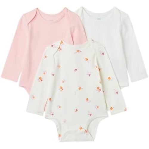 Amazon Essentials x Sofia Grainge Unisex Babies' Long Sleeve Crew Neck Bodysuit, Pack of 3