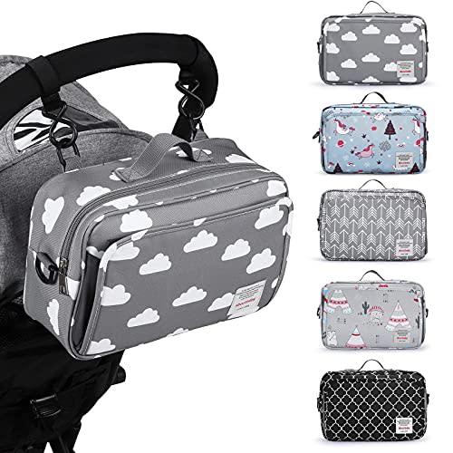 GOGOSO Small Diaper Bag, Stroller Organizer Bags for Baby with Insulated Pocket, Stroller Hooks and Adjustable Strap,Universal Mini Diaper Tote Bags Fit All Strollers, Gray