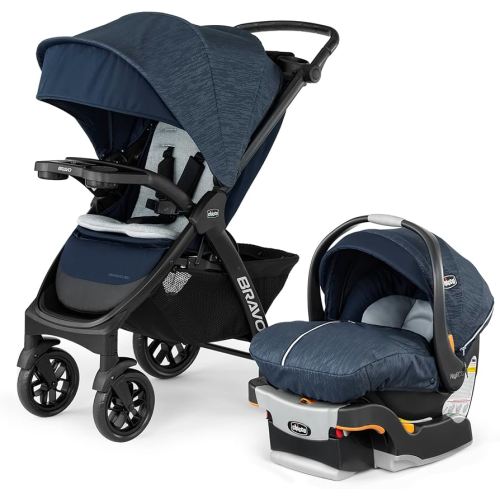 Chicco Bravo LE Trio Travel System, Bravo LE Quick-Fold Stroller with KeyFit 30 Zip Infant Car Seat, Car Seat and Stroller Combo | Harbor/Navy