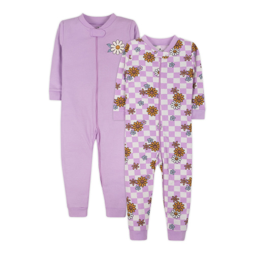 Little Star Organic Baby & Toddler Girls 2Pk Long Sleeve Footless Stretchies, Size 9 Months-5T